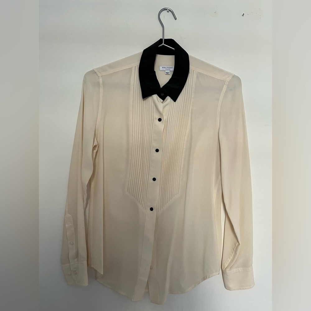 Equipment silk tuxedo shirt black collar s